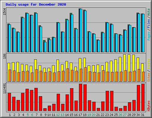Daily usage for December 2020